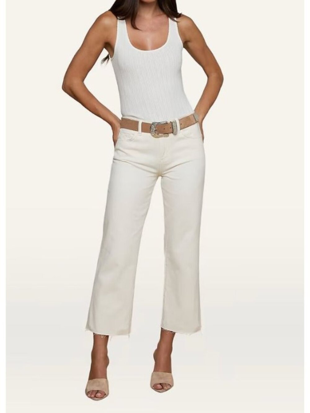 L'AGENCE Wanda Cropped Wide-Leg Jean Ecru White Size 26